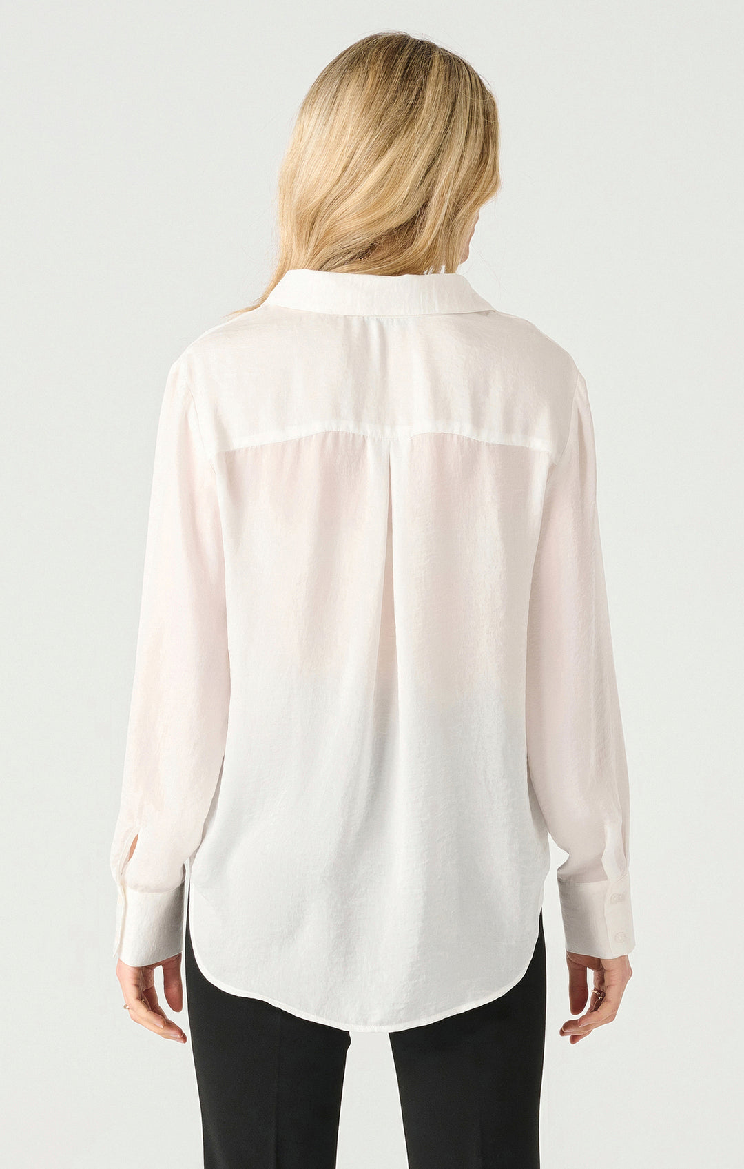 LS FLOWY SATIN BLOUSE "WHITE"