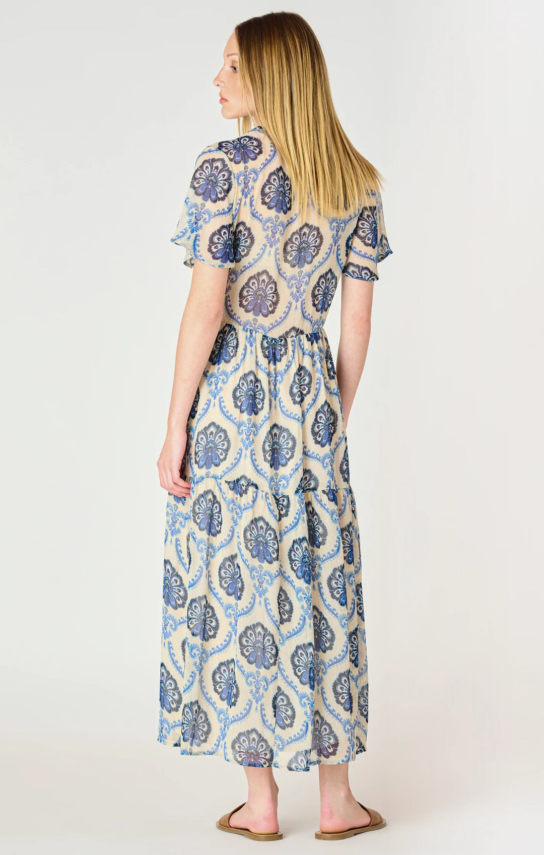 FLOWY MIDI SHIRT DRESS "BLUE MEDALLION"