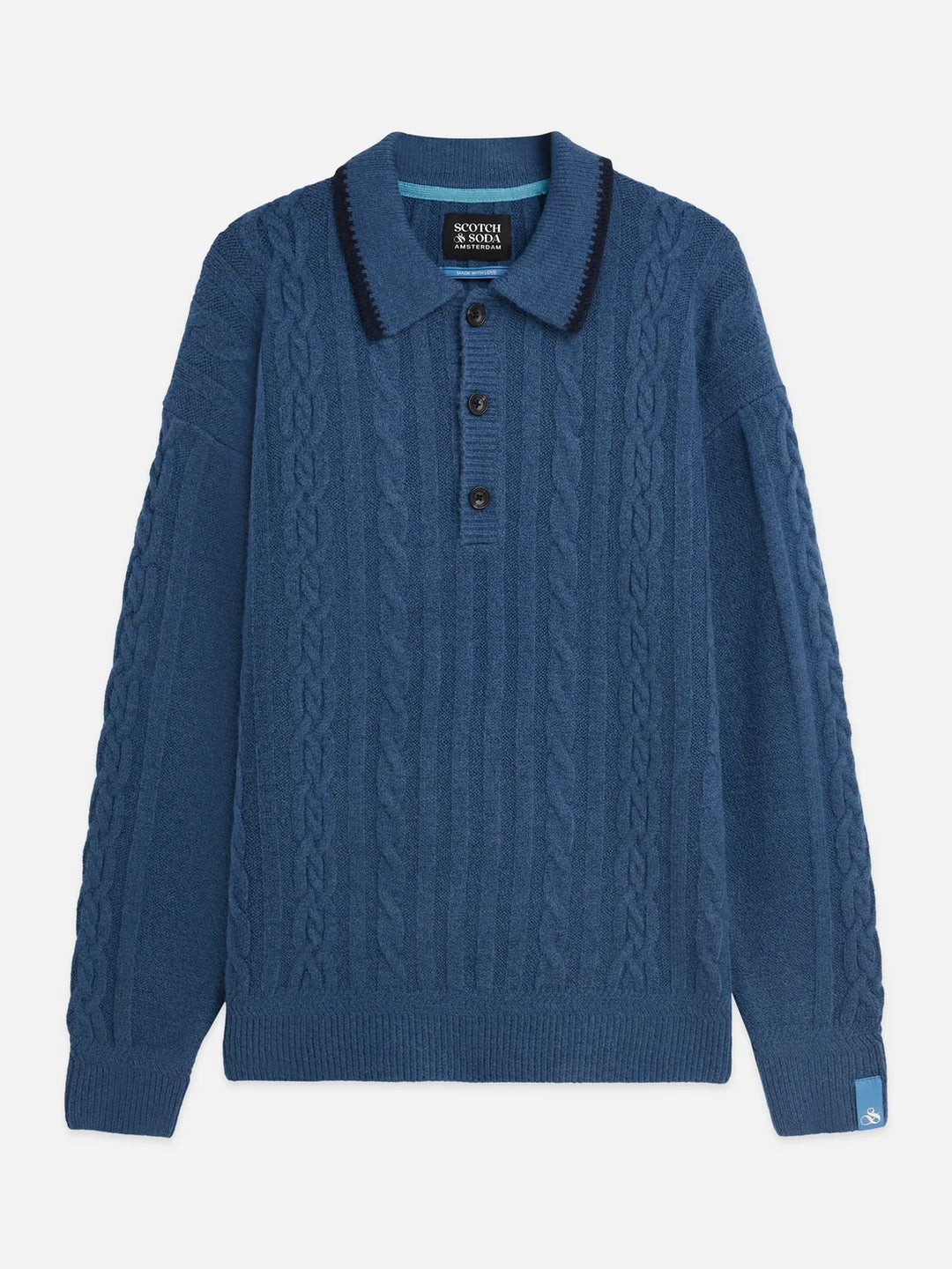 SOFT KNIT POLO CABLE SWEATER "ENSIGN BLUE"