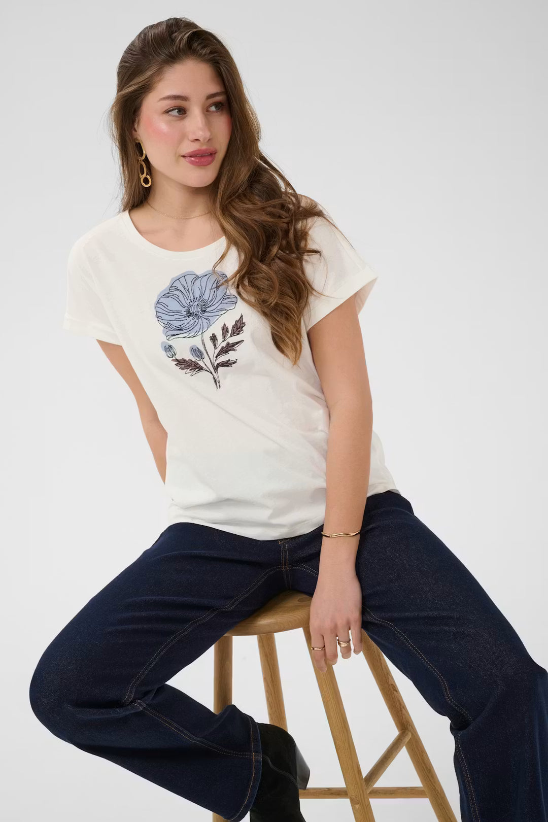 CRMUNNI T-SHIRT "BLUE FLOWER W EMBROIDERY"
