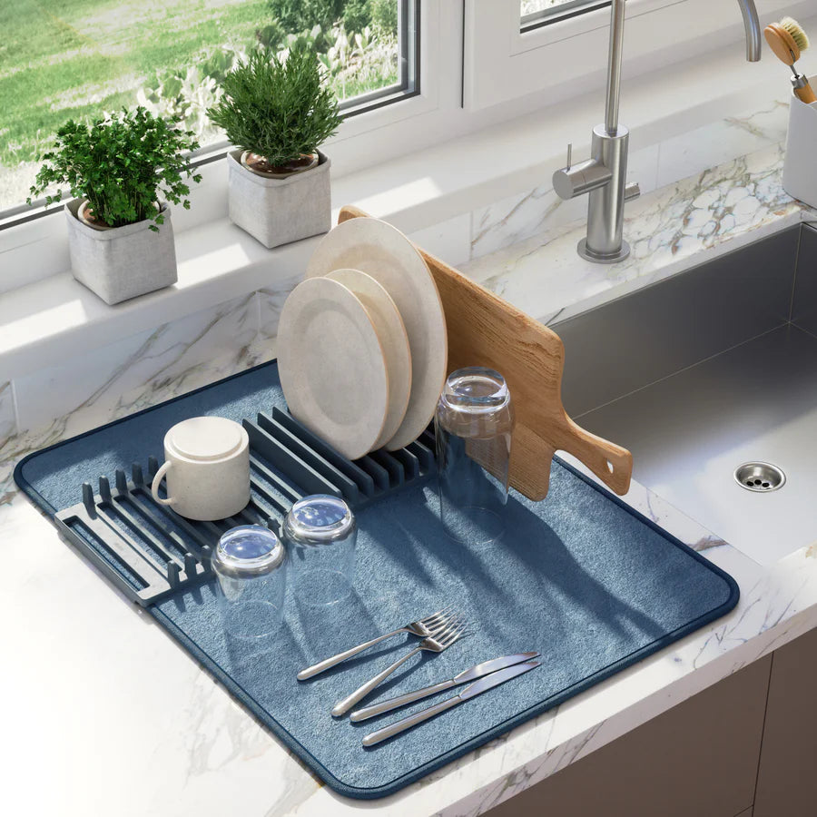 UDRY DISH DRYING RACK & MAT - SLATE BLUE