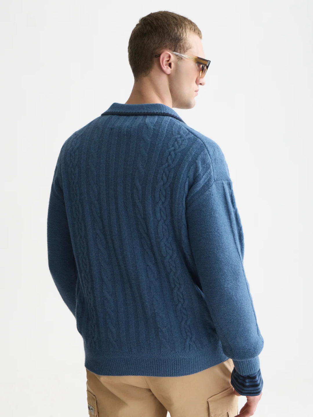 SOFT KNIT POLO CABLE SWEATER "ENSIGN BLUE"