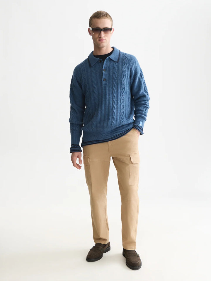 SOFT KNIT POLO CABLE SWEATER "ENSIGN BLUE"
