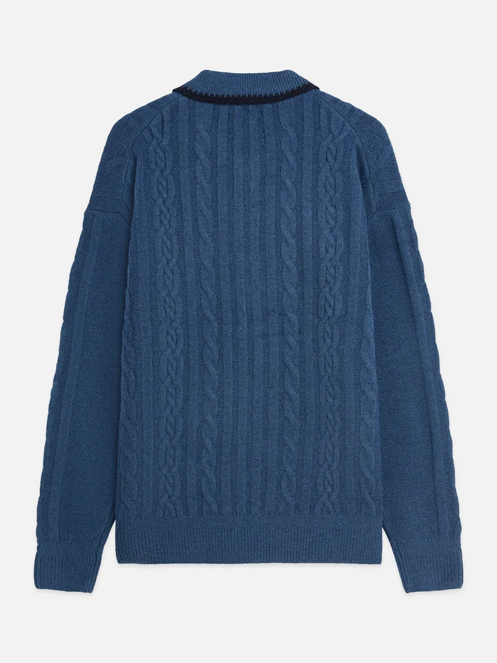 SOFT KNIT POLO CABLE SWEATER "ENSIGN BLUE"