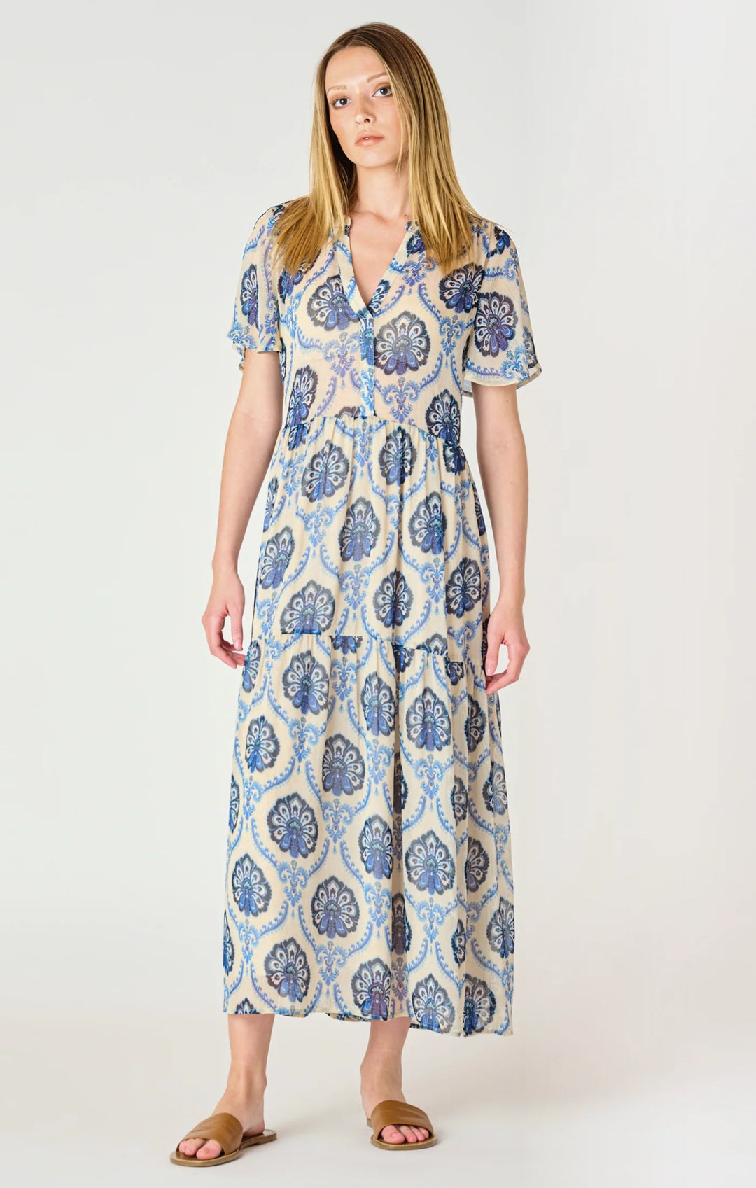 FLOWY MIDI SHIRT DRESS "BLUE MEDALLION"