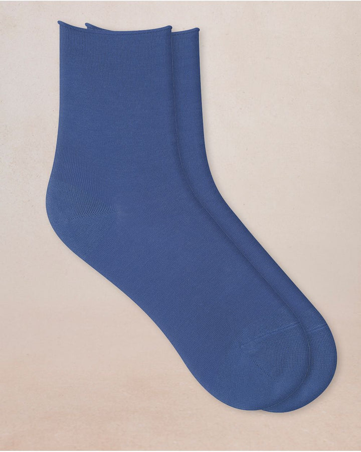 VELVETY COTTON SOCKS WITH ROLLED CUFFS "BLUE LAVENDER"