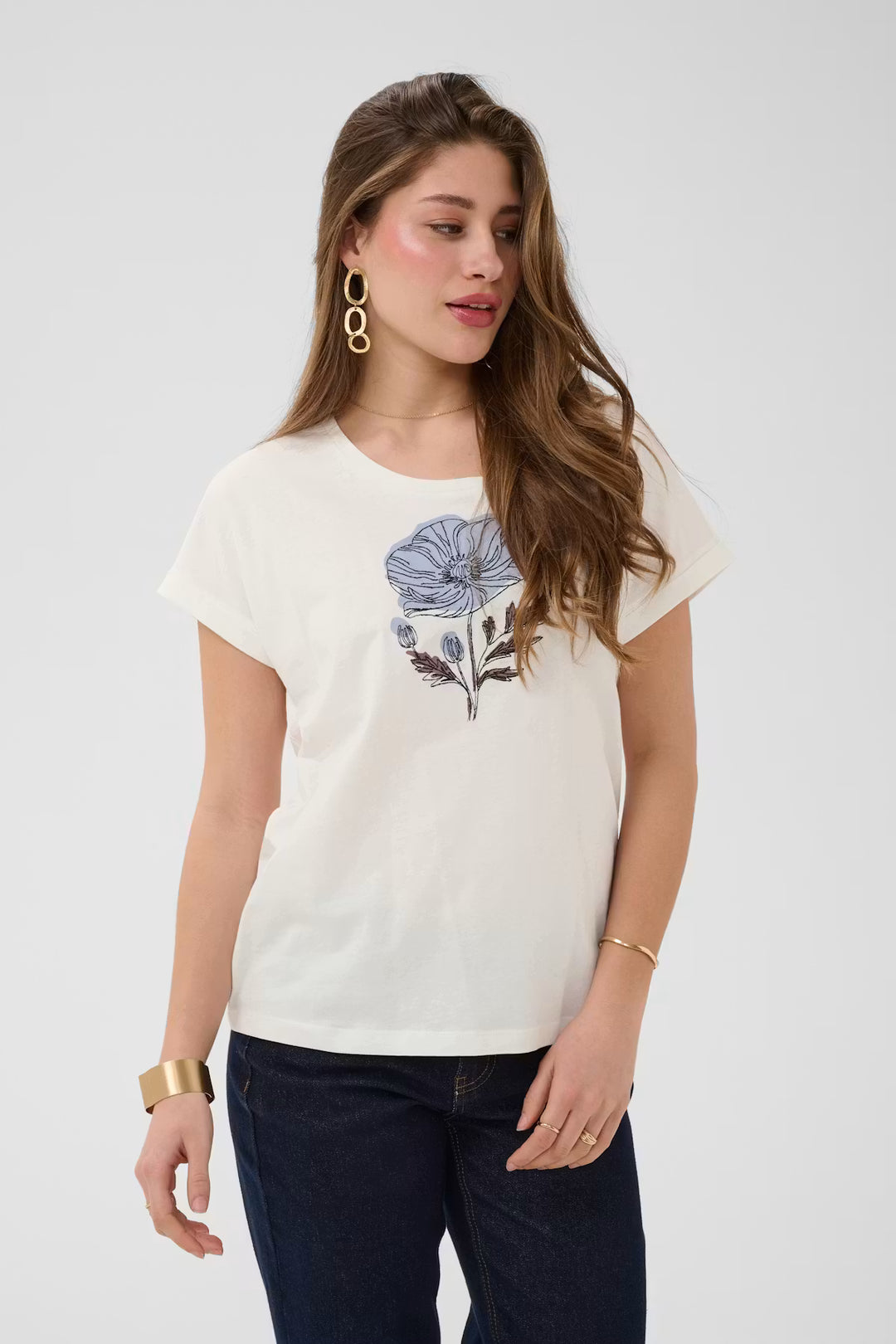 CRMUNNI T-SHIRT "BLUE FLOWER W EMBROIDERY"