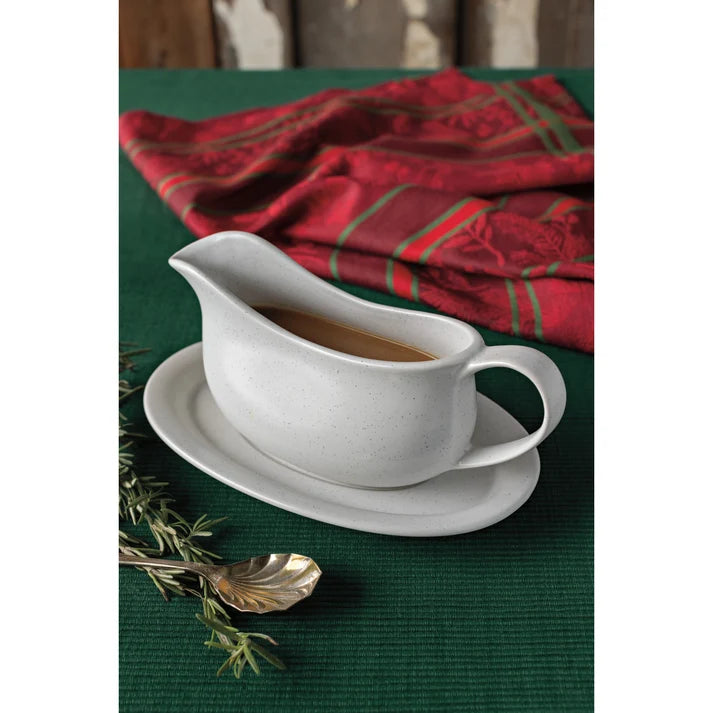 WHITE GRAVY BOAT WITH SAUCER