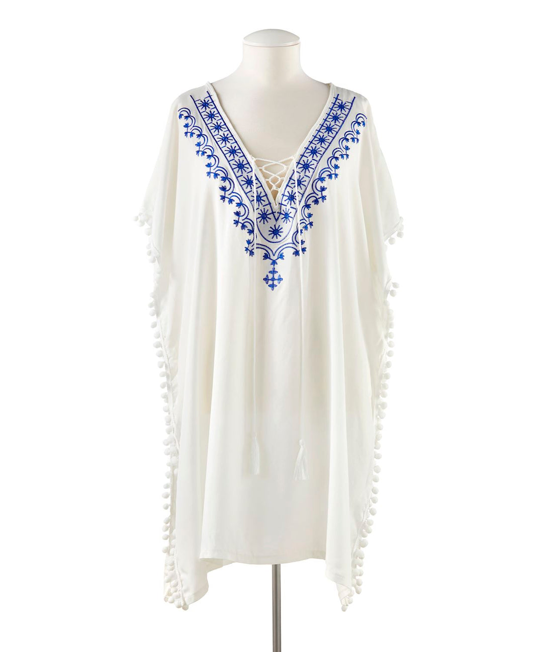BOHO KAFTAN WITH POMPOM TRIM "BLUE"