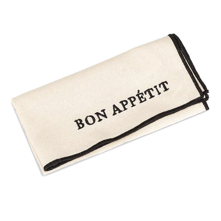 BON APPETIT STITCH NAPKIN - SQUARE, BLACK 18"