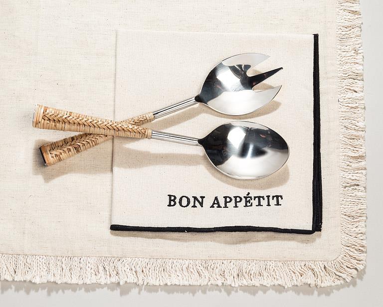 BON APPETIT STITCH NAPKIN - SQUARE, BLACK 18"