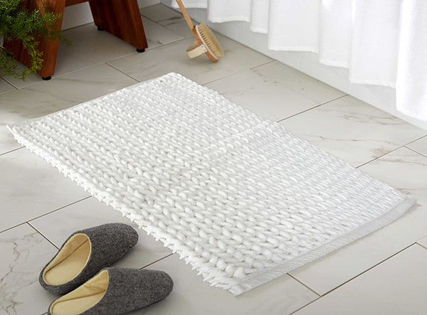 BRAIDED BATH MAT - WHITE 20X32''