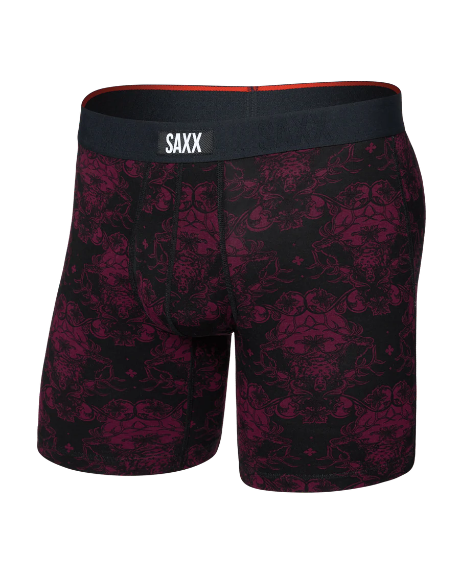 VIBE XTRA SOFT COMFORT BOXER BRIEF 6" "BEAR BROCADE-MAROON"