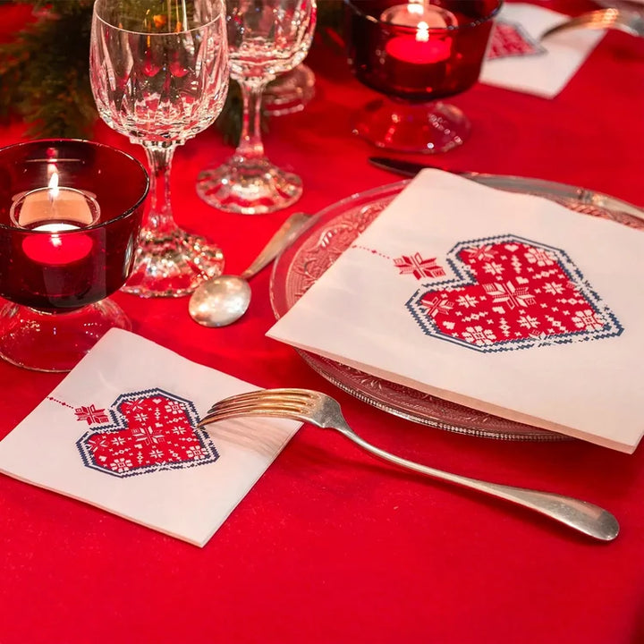 EMBROIDERED HEART DINNER NAPKIN