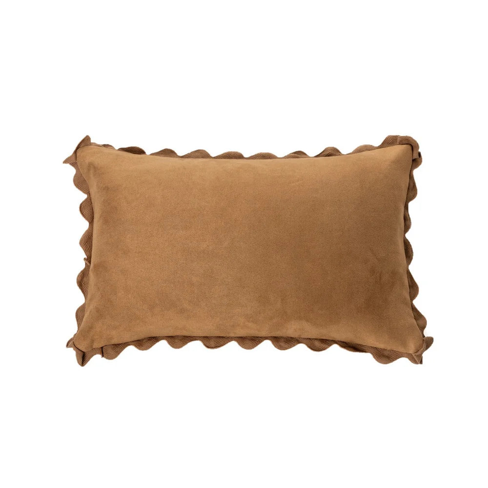 IVORY RECTANGULAR BROWN SUEDE DECORATIVE PILLOW 12X20