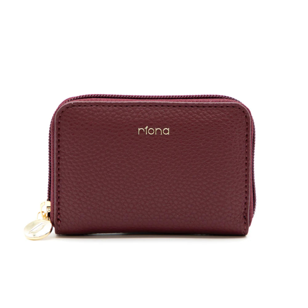 RIONA KETTY PEBBLED RFID SMALL ZIP AROUND WALLET "BURGUNDY"