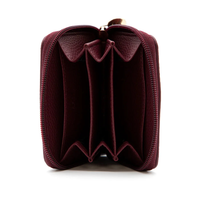 RIONA KETTY PEBBLED RFID SMALL ZIP AROUND WALLET "BURGUNDY"