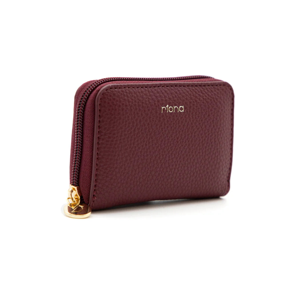 RIONA KETTY PEBBLED RFID SMALL ZIP AROUND WALLET "BURGUNDY"