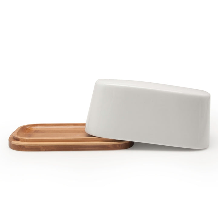 PORCELAIN AND BAMBOO BUTTER DISH
