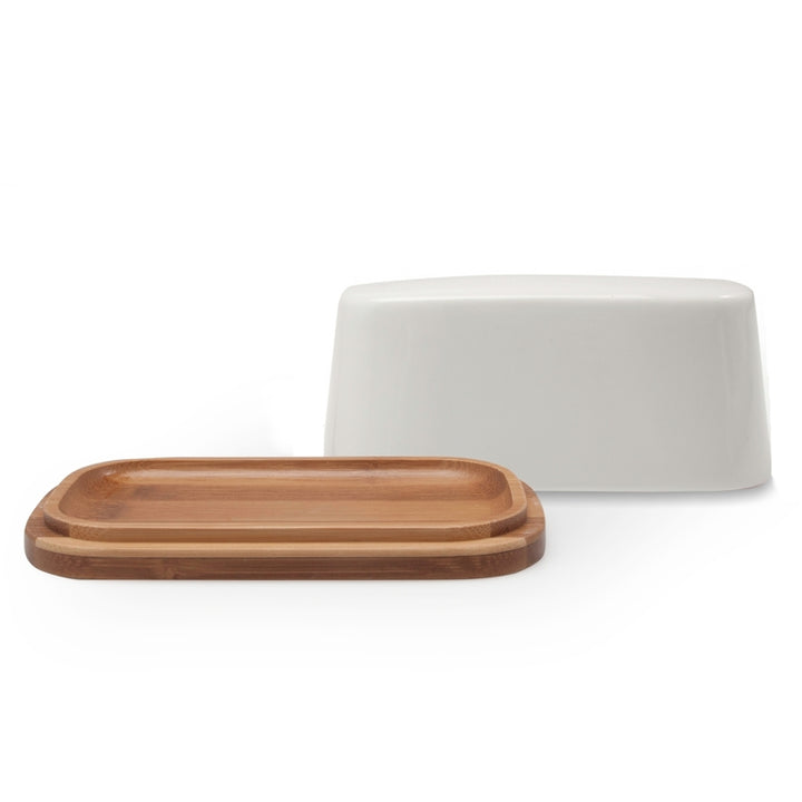 PORCELAIN AND BAMBOO BUTTER DISH
