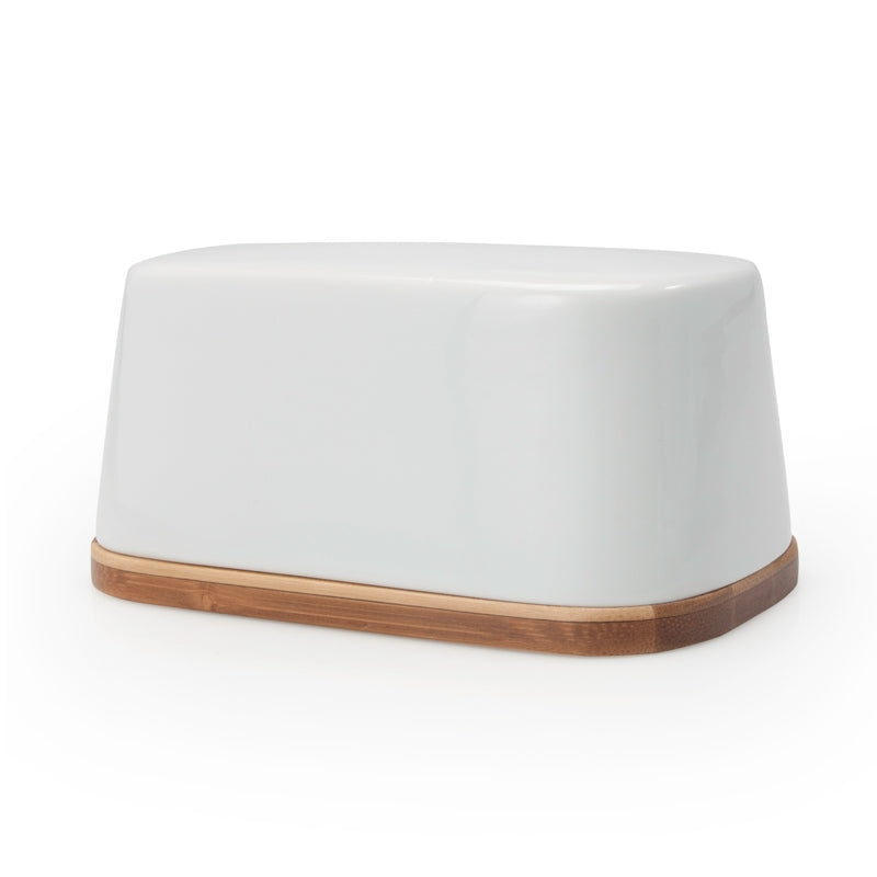 PORCELAIN AND BAMBOO BUTTER DISH