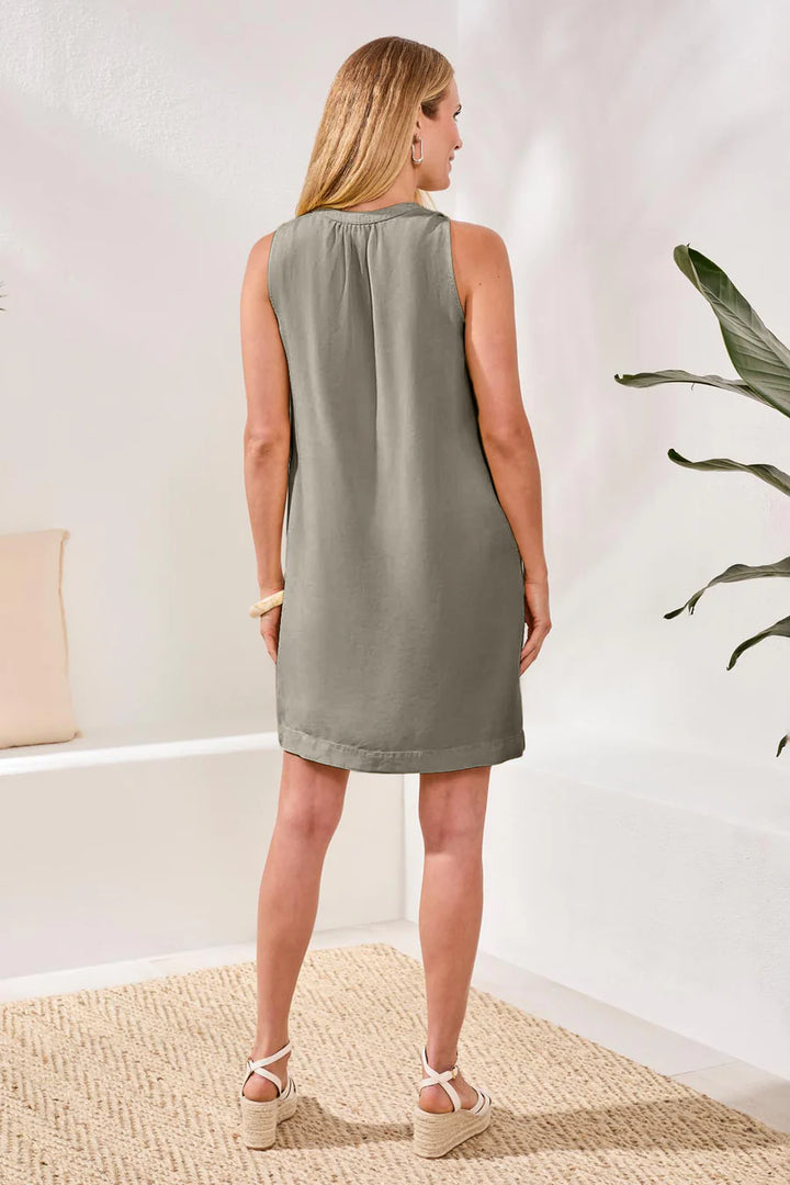FLOWY SLEEVELESS V-NECK DRESS "DK CACTUS CLAY"