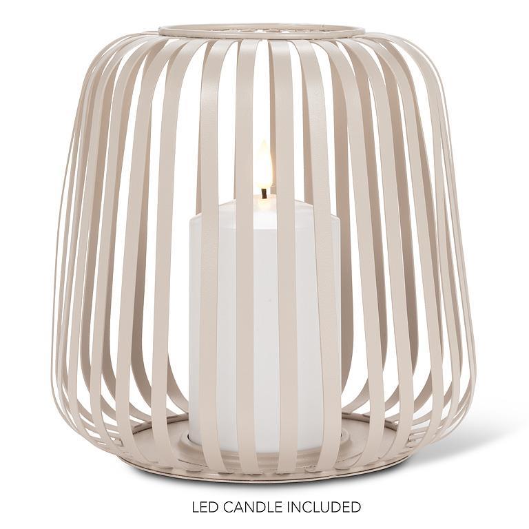 LARGE CAGE LANTERN W/ LED CANDLE - GREY 8.5&