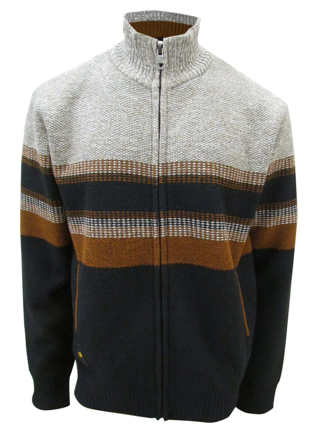 CALEB - CHENILLE POLY BONDED ZIP-UP SWEATER "NAVY/CREAM"