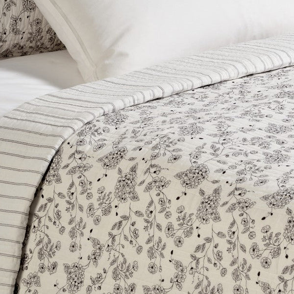 CAMPAGNE CHOCOLATE BROWN FLORAL QUILT - DOUBLE/QUEEN, 3PCS