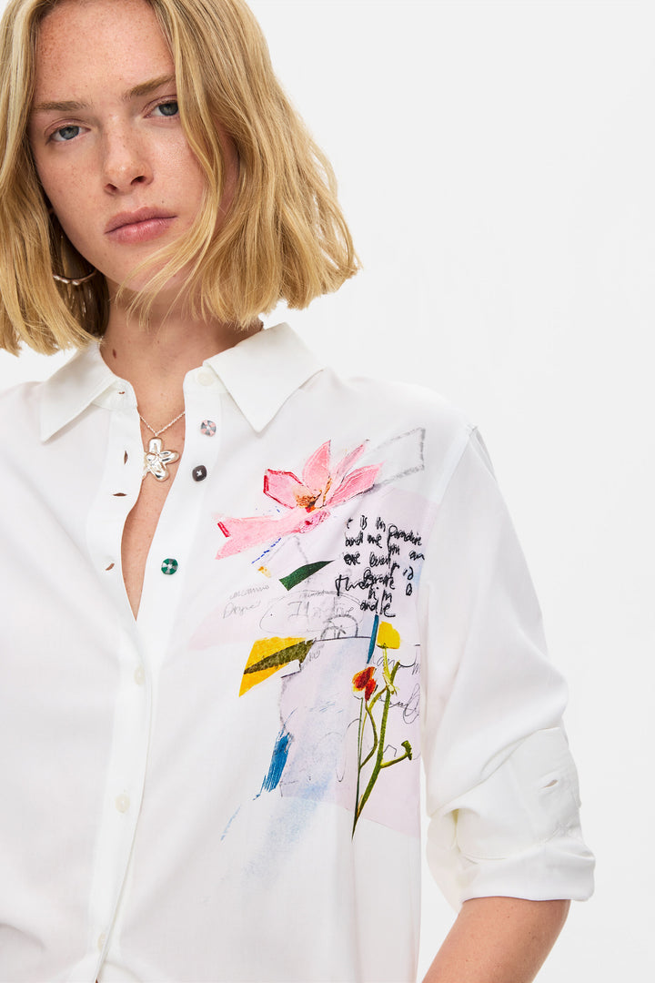 EMBROIDERED FLORAL SHIRT "WHITE"