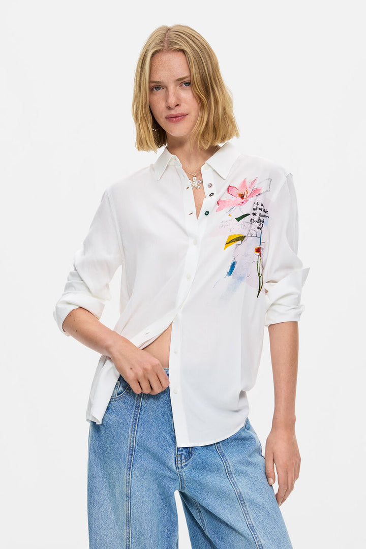 EMBROIDERED FLORAL SHIRT "WHITE"