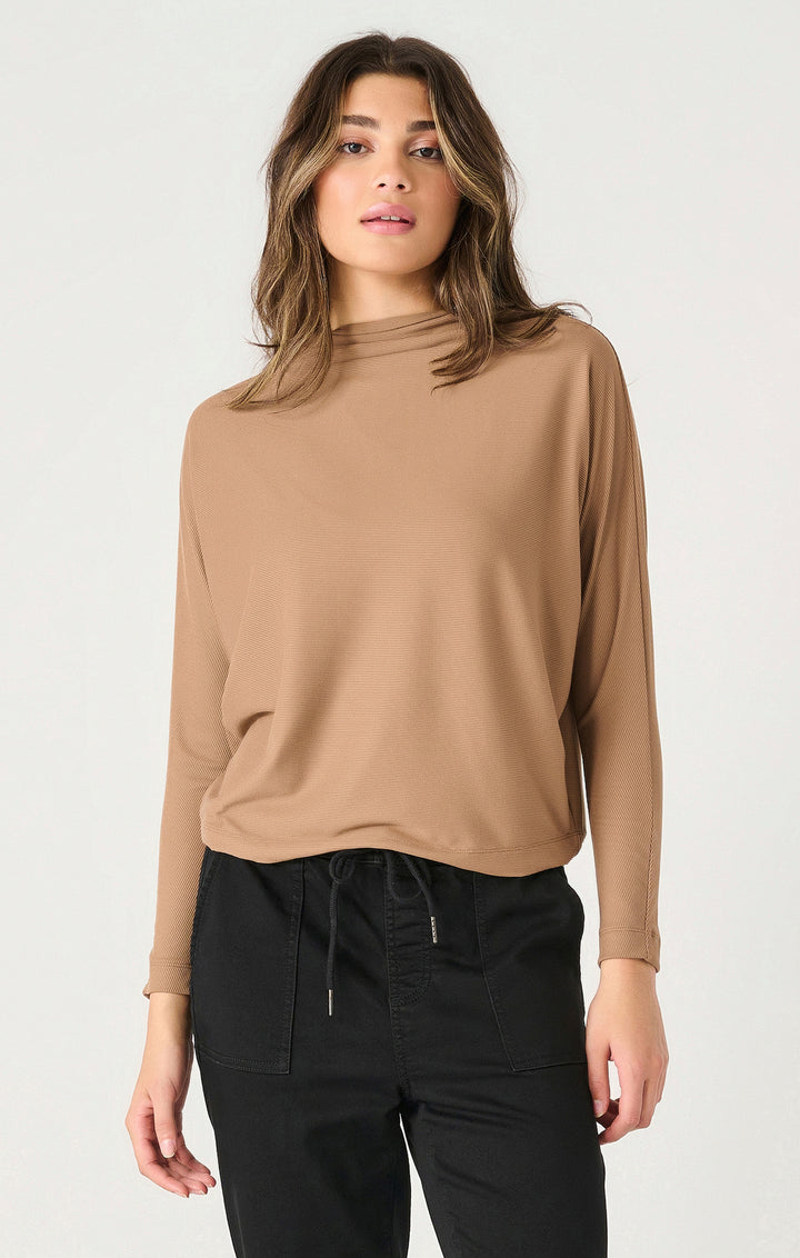 LS MOCK NECK RIBBED TOP "CAMEL"