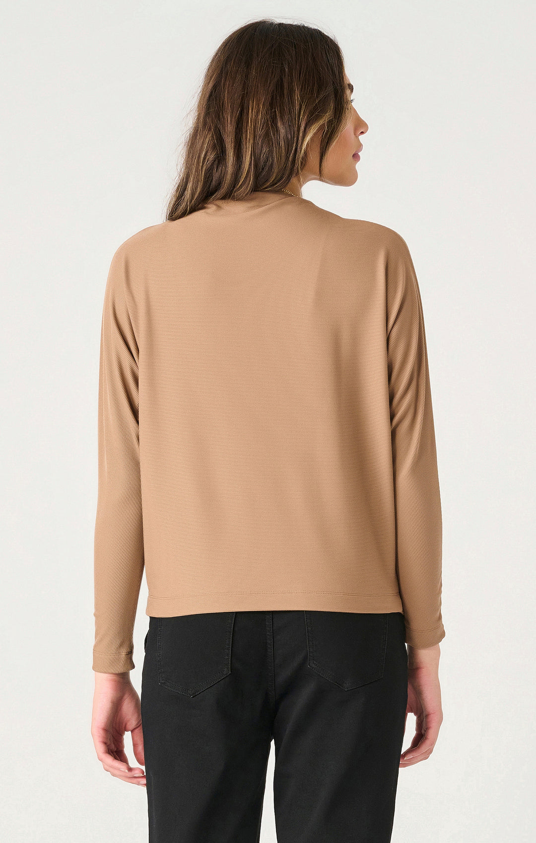 LS MOCK NECK RIBBED TOP "CAMEL"