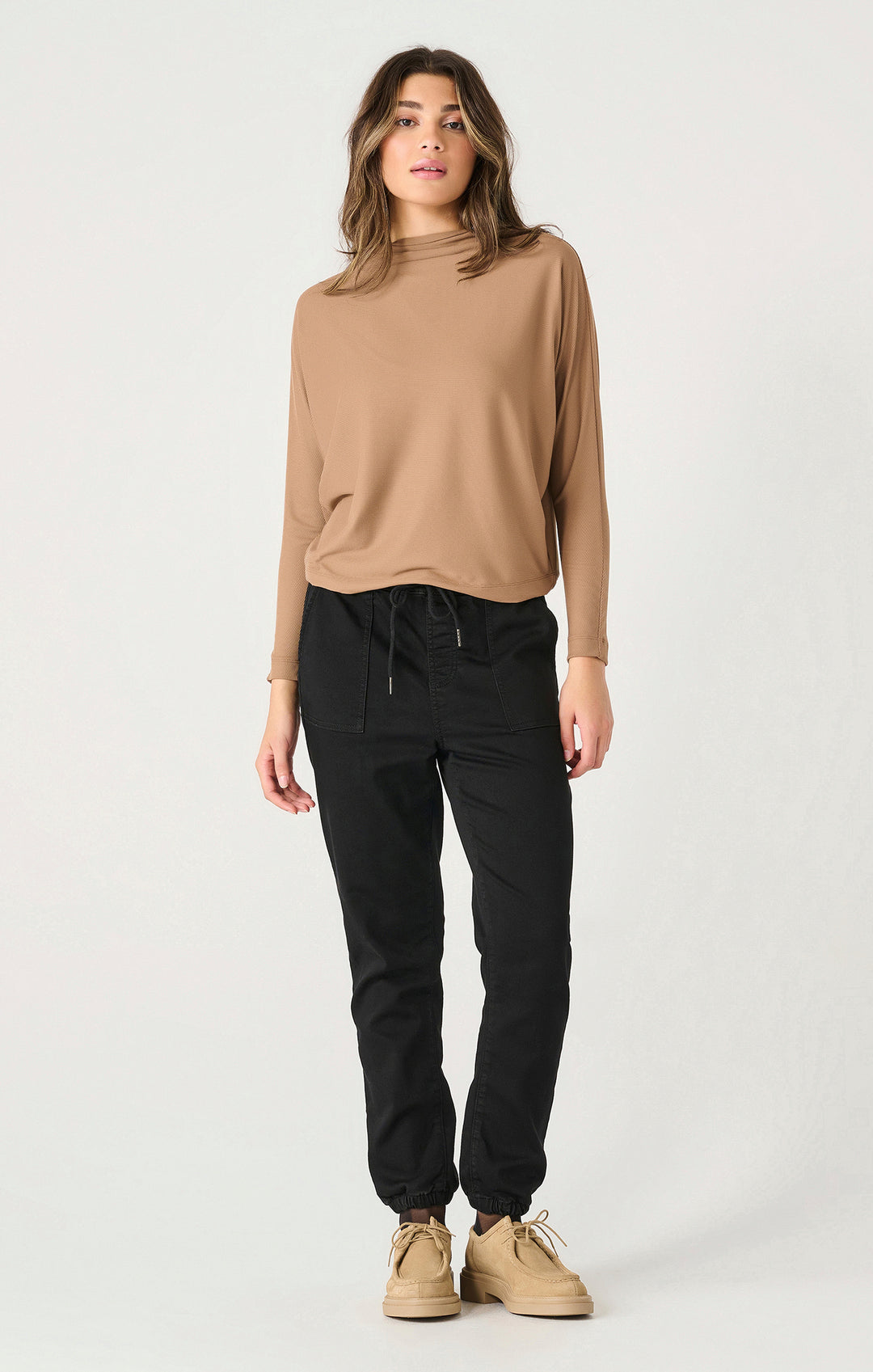 LS MOCK NECK RIBBED TOP "CAMEL"