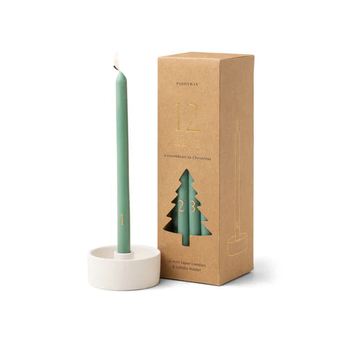 CYPRESS & FIR TAPER 12 DAYS CHRISTMAS COUNTDOWN CANDLE SET