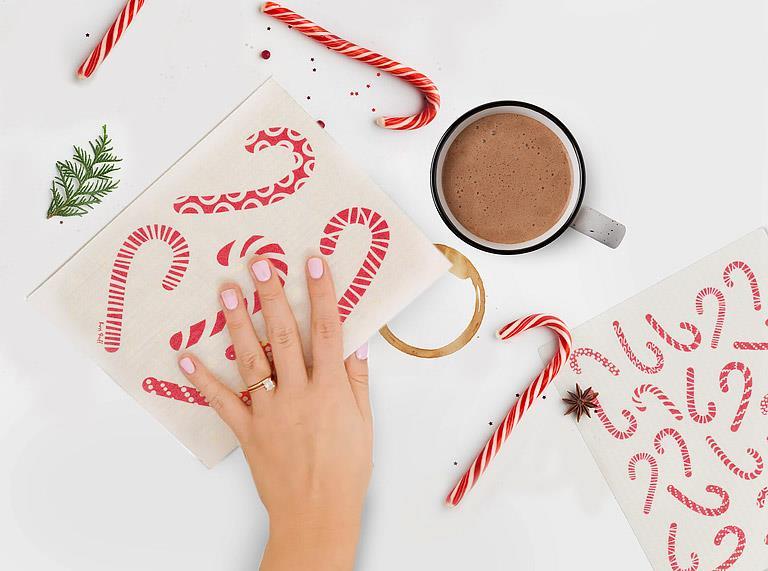 CANDYCANE DISHCLOTHS, SET OF 2 6.5X8''L