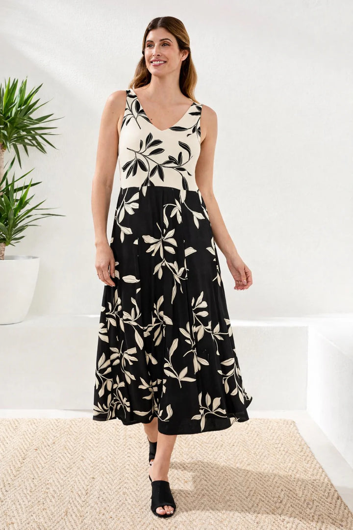 SOFT JERSEY TWO-TONE SLEEVELESS MAXI DRESS "CANVAS"