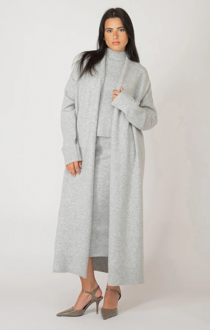 LS LONGLINE OPEN CARDIGAN "LIGHT GREY MELANGE"