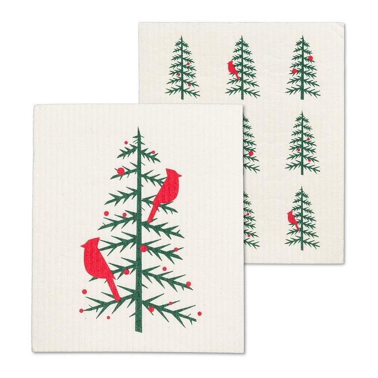 CARDINALS IN TREE DISHCLOTHS, SET OF 2 6.5X8''L