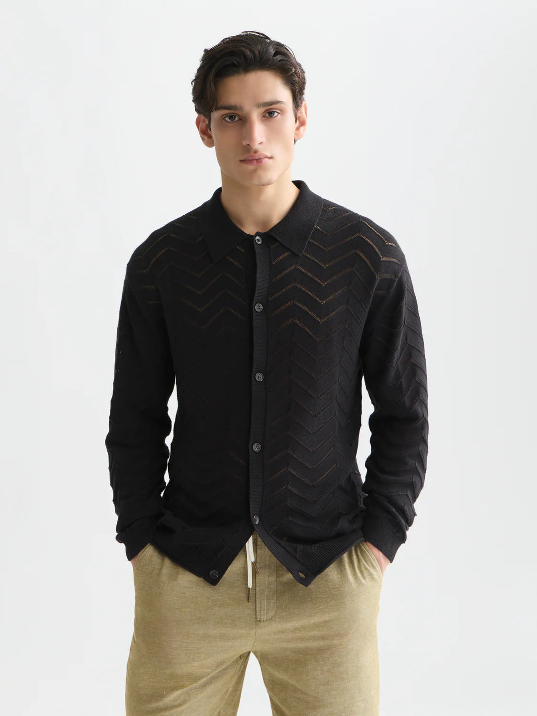 POINTELLE DROPPED SHOULDER CARDIGAN "METEORITE"