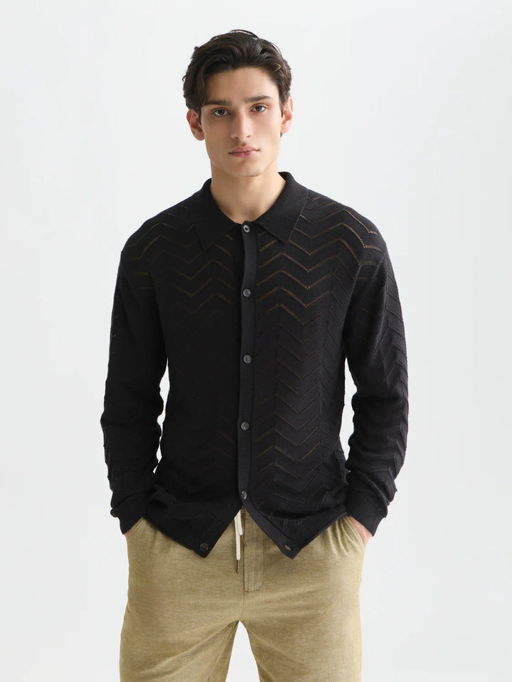POINTELLE DROPPED SHOULDER CARDIGAN "METEORITE"