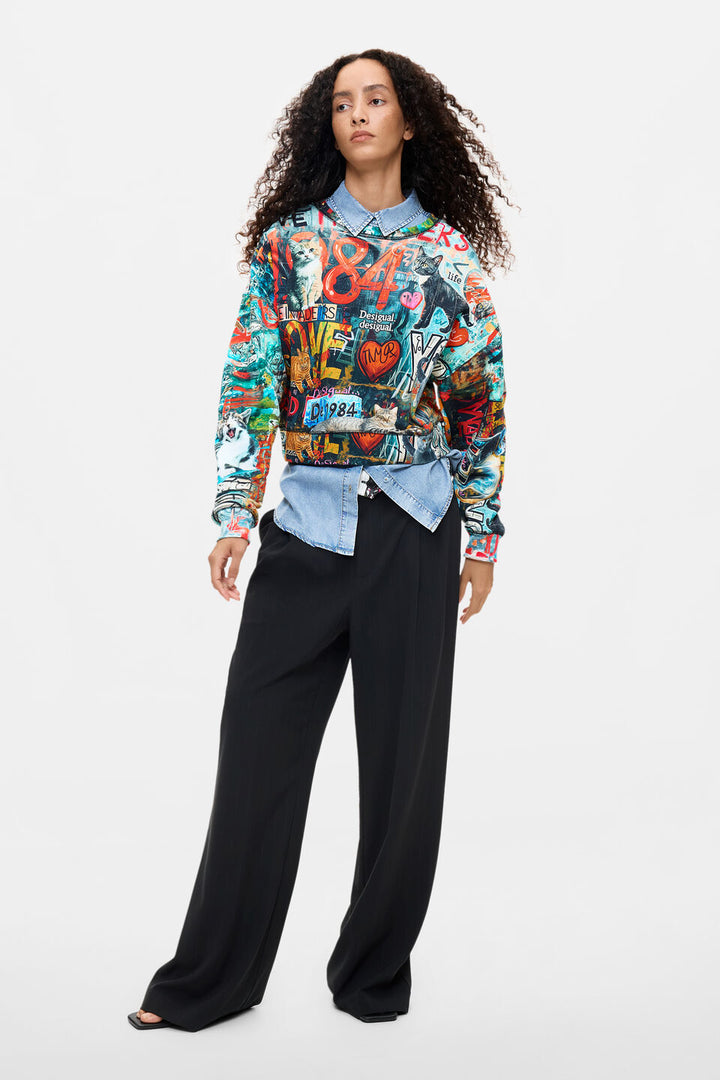 CATS PRINTED 100% COTTON SWEATSHIRT