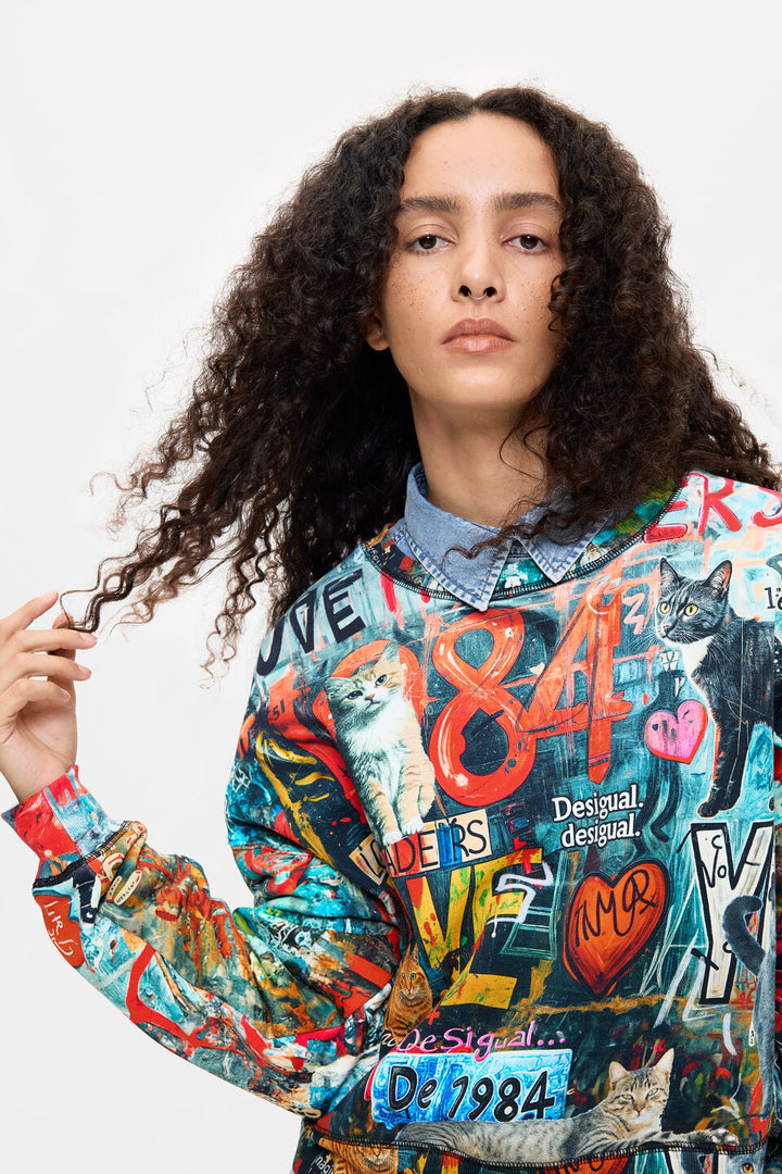 CATS PRINTED 100% COTTON SWEATSHIRT
