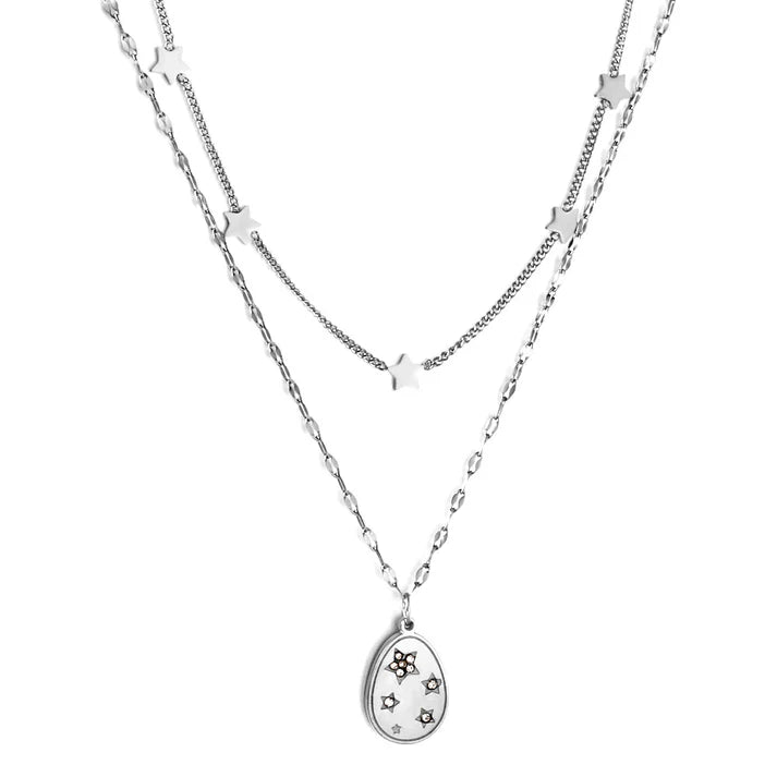 CELESTIAL CRYSTAL OVAL PENDANT "STEEL"