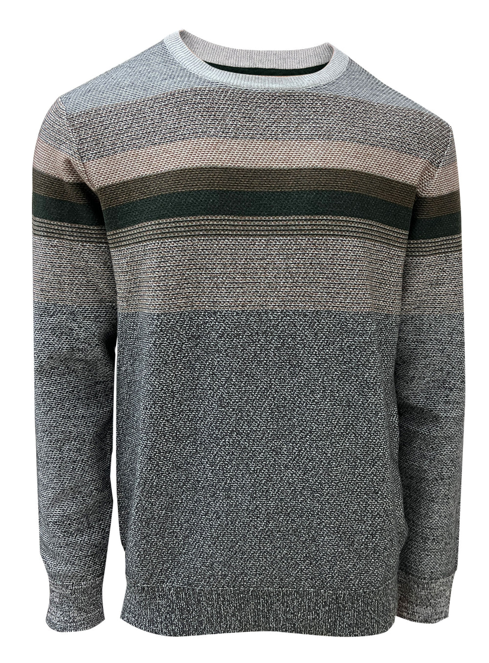 CHAD - JACQUARD CHEST STRIPE SEMI FIT SWEATER "CHARCOAL MIX"