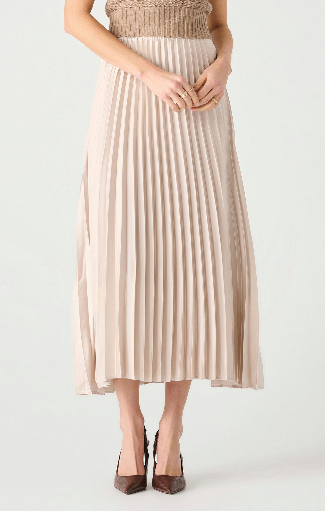 PULL-ON PLEATED MAXI SKIRT "CHAMPAGNE"