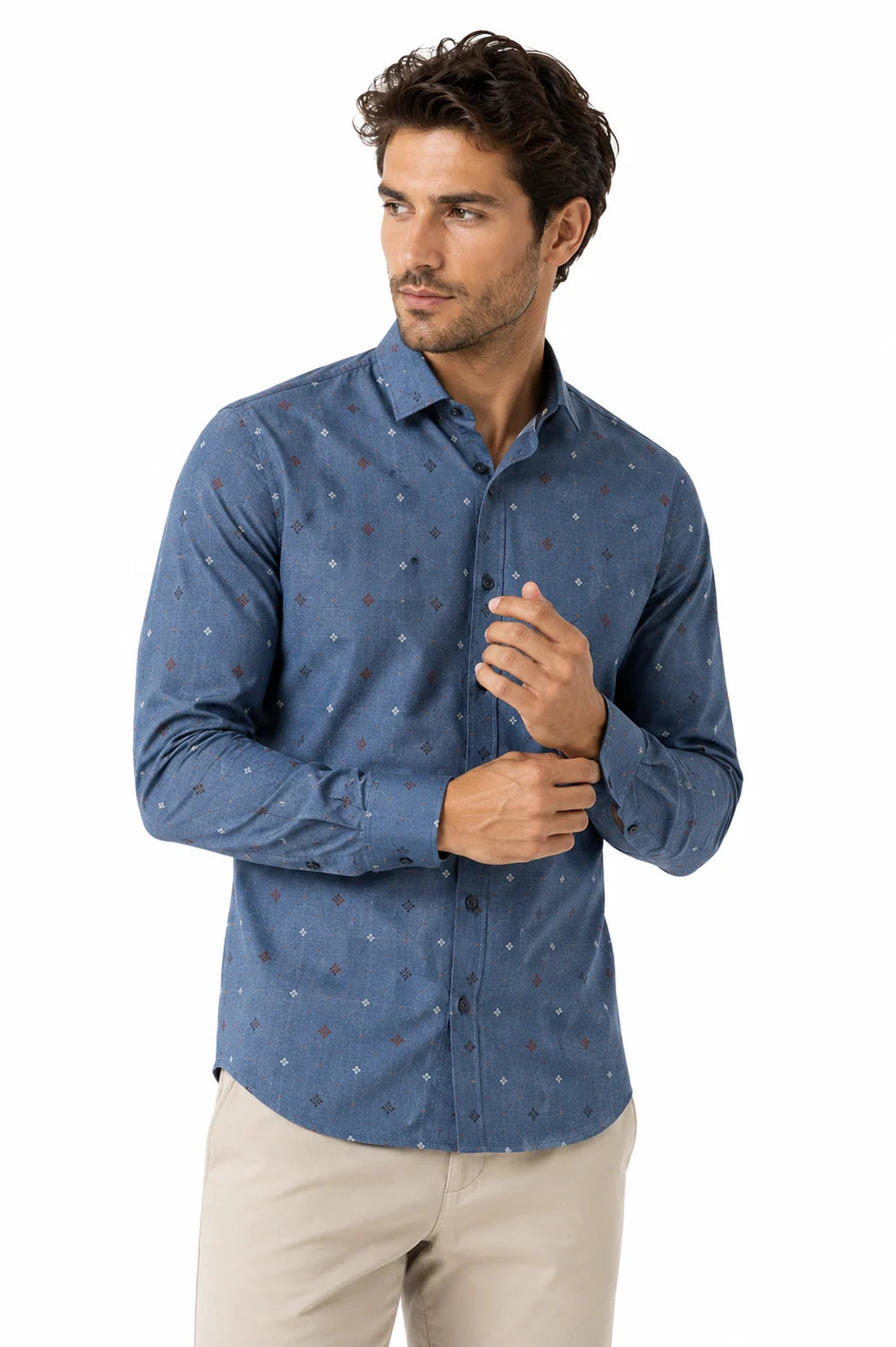 EASY CARE ALL OVER MINIMAL PRINT SHIRT "CHAMBRAY"