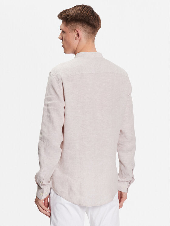 CFANTON LS CC LINEN SHIRT "BRIGHT WHITE/CHATEAU GREY"