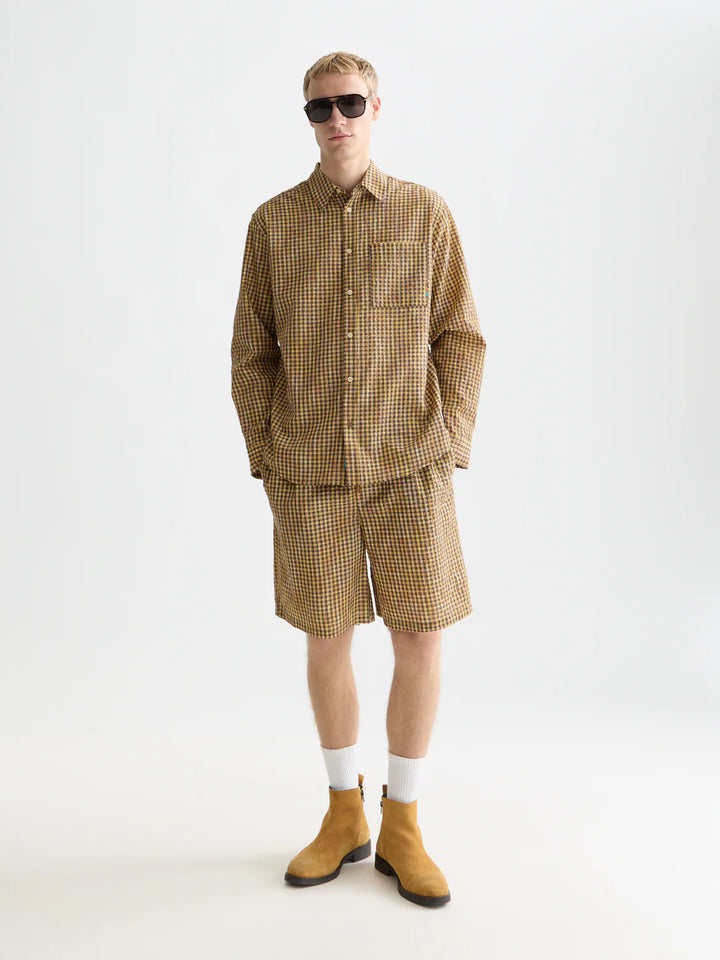 SEERSUCKER MICRO-CHECK RELAXED SHIRT "HOT FUDGE CHECK"