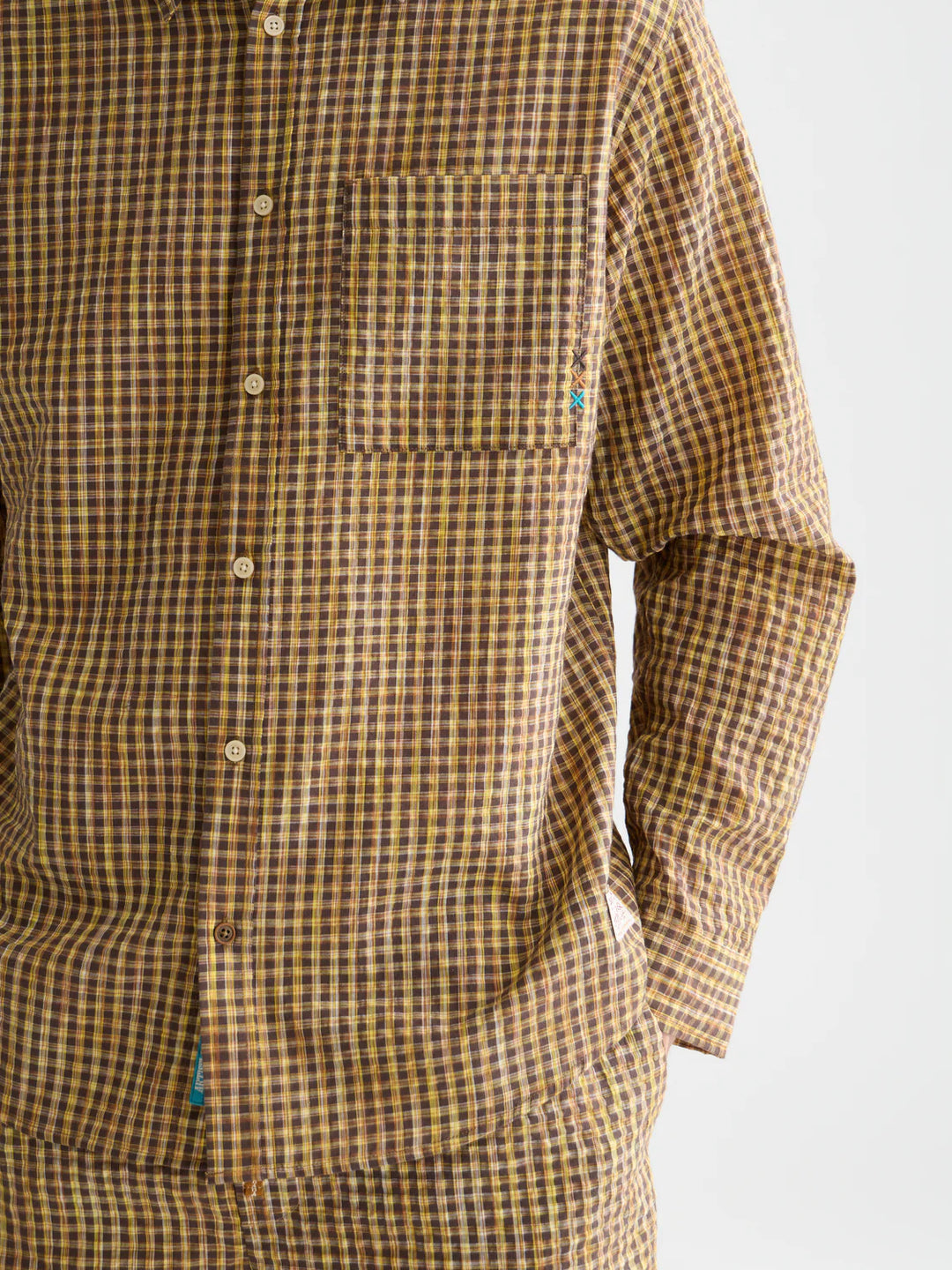 SEERSUCKER MICRO-CHECK RELAXED SHIRT "HOT FUDGE CHECK"